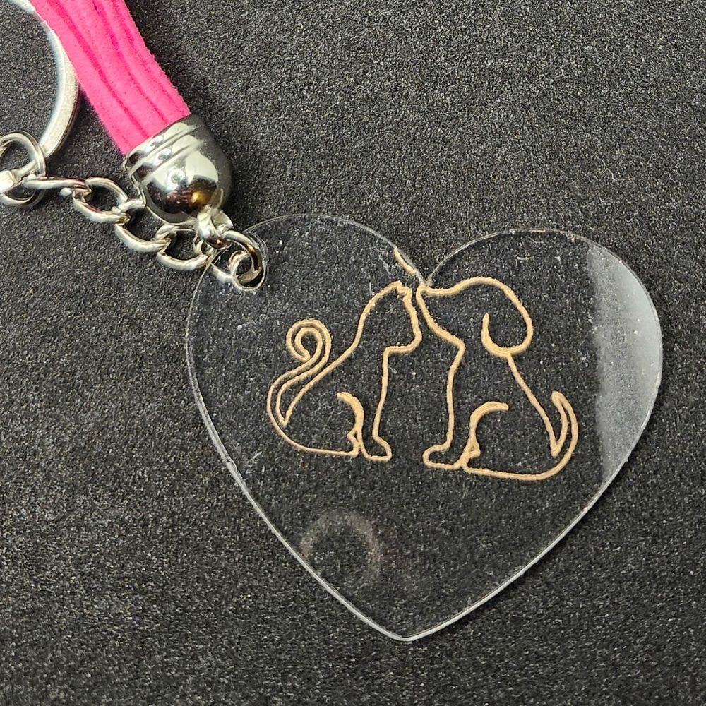 Hand Crafted Keychain Cat Dog Pink Silver Bag Charm, Zipper Pull with Tassel